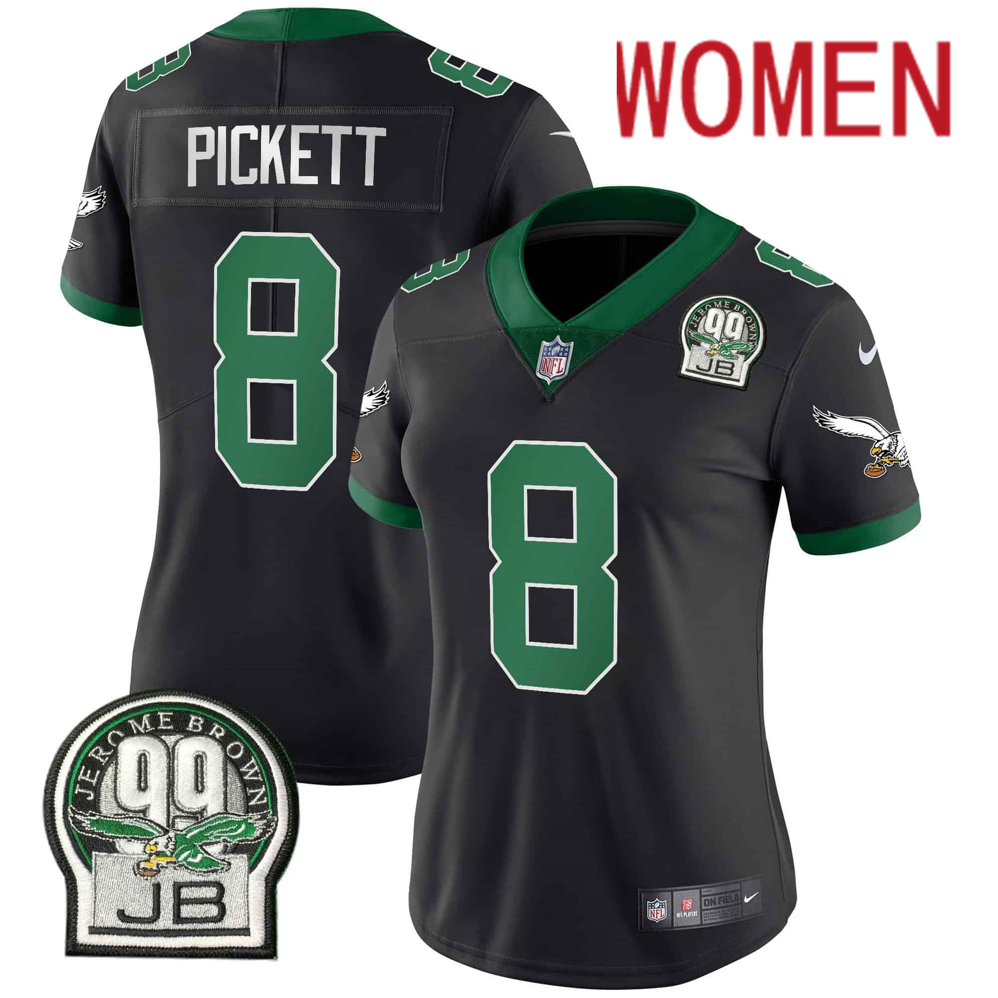 Women Philadelphia Eagles #8 Pickett Black 2024 Nike Jerome Brown Patch Alternate Limited NFL Jersey style 1